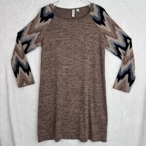 Tacera Womens Knit Dress Med Geometric Raglan Long Sleeve Casual Earth Tones M